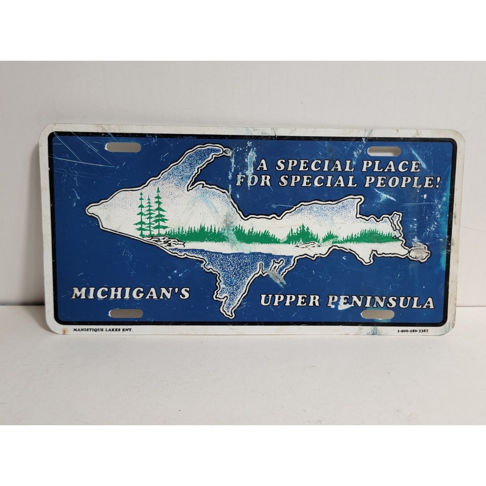 Michigan Upper Peninsula Booster License Plate UP Manistique Lakes Metal